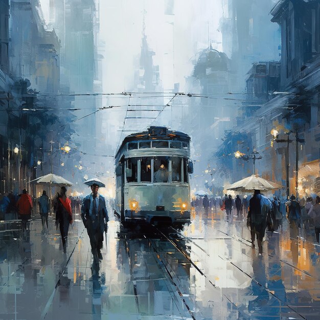 painting of a tram