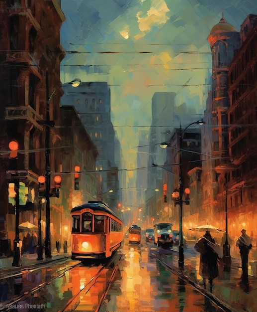 painting of a tram