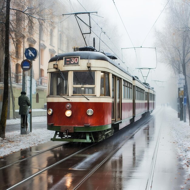 painting of a tram