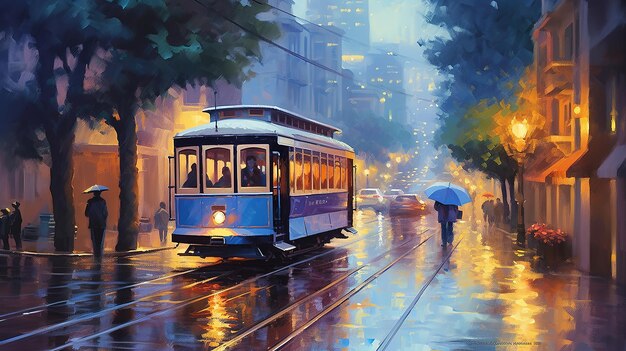 painting of a tram