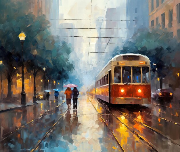 painting of a tram