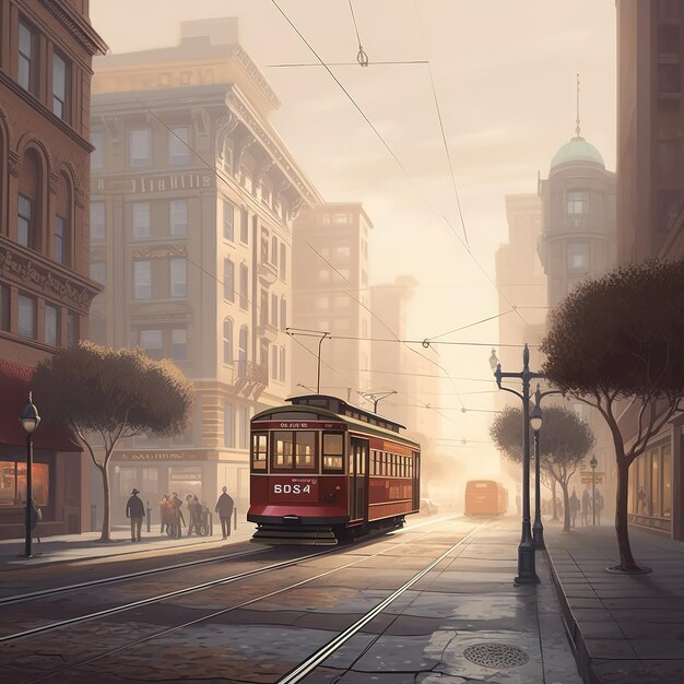 painting of a tram