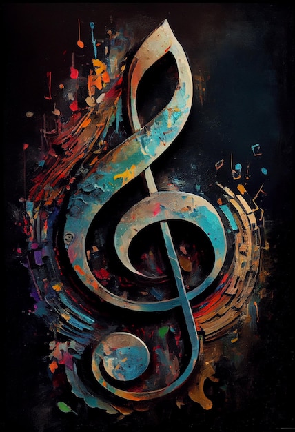 Photo a painting of a treble clef with a colorful background.