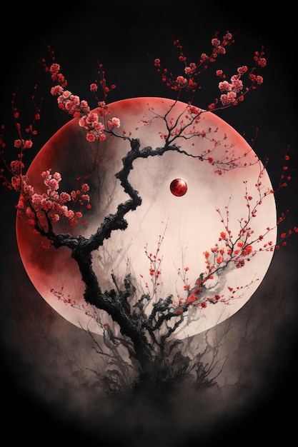 보름달 앞의 나무 그림 생성 인공 지능