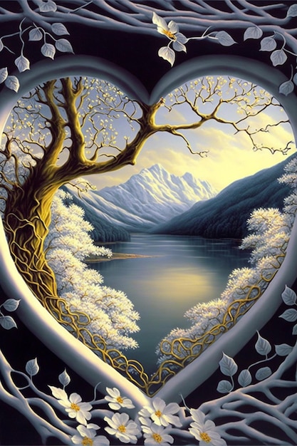 Painting of a tree in the shape of a heart Generative Ai