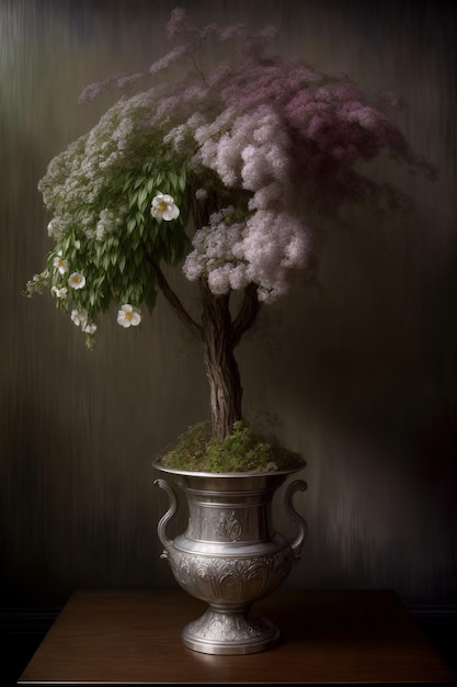 A Painting Of A Tree In A Vase