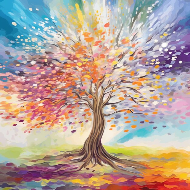 a painting of a tree with colorful leaves on it generative ai