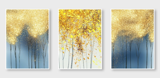 A painting of a tree with gold leaves.