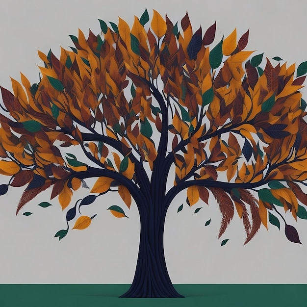 A painting of a tree with leaves on it