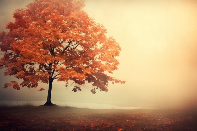 Foto pittura di un albero con foglie su uno sfondo rosso