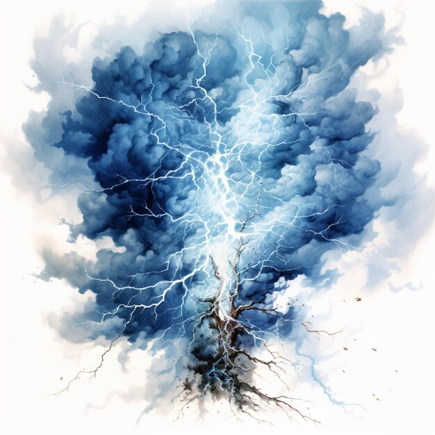 painting of a tree with a lightning bolt coming out of it generative ai