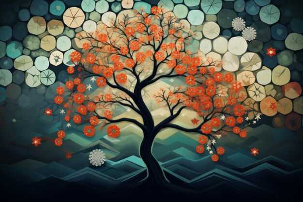 Photo painting of a tree with orange leaves