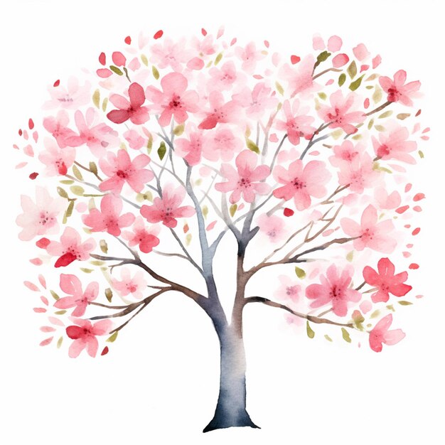 a painting of a tree with pink flowers on it generative ai