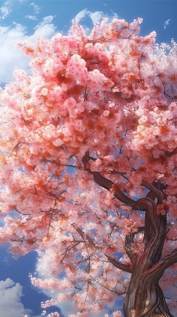 A painting of a tree with pink flowers