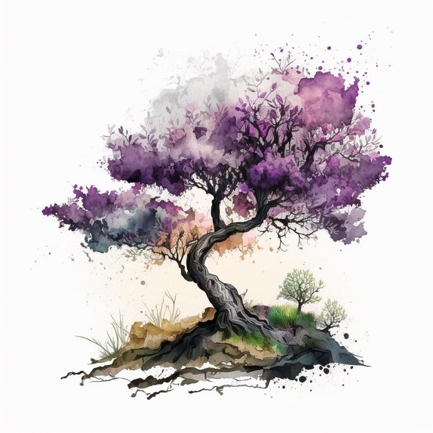 Premium AI Image | painting of a tree with purple leaves and a purple