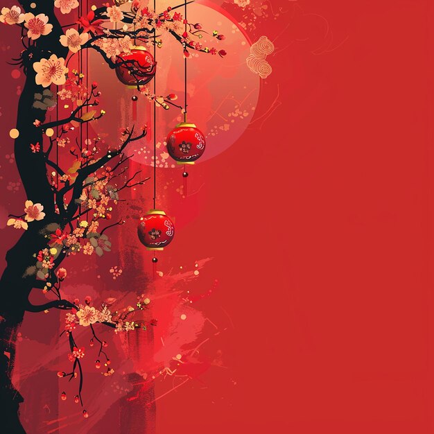 a painting of a tree with a red moon and the words cherry on it