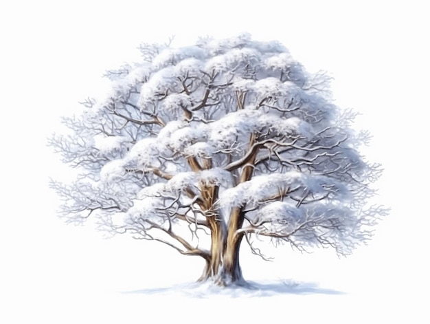 painting of a tree with snow on it in the winter generative ai