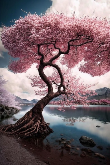 A painting of a tree with the word cherry on it