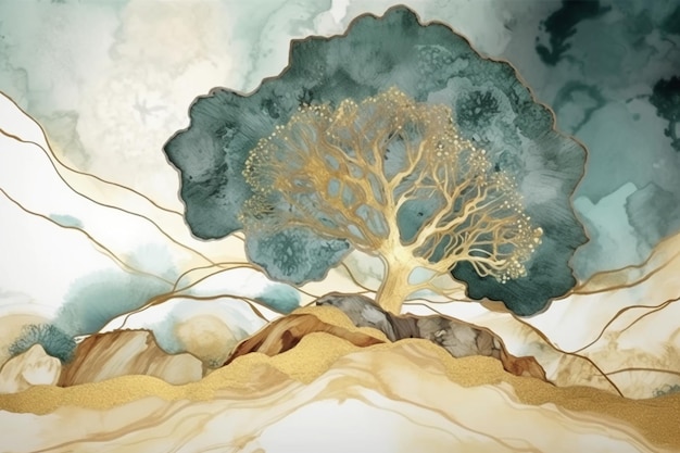 A painting of a tree with the word tree on it