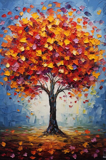 a painting of a tree with the words autumn on it