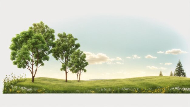 Photo a painting of trees in a field with a sky background