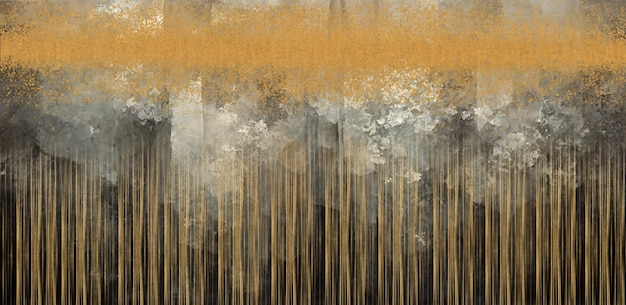 A painting of trees in gold and grey with a white and black background.