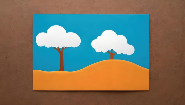 A painting of trees with clouds in the sky