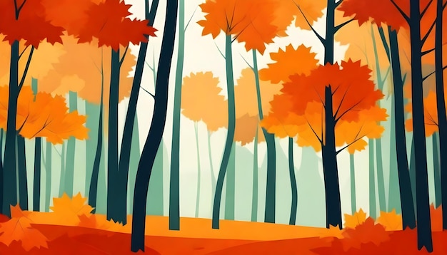 a painting of trees with the colors of autumn