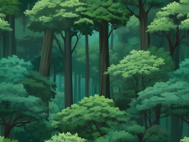 a painting of trees with a green background