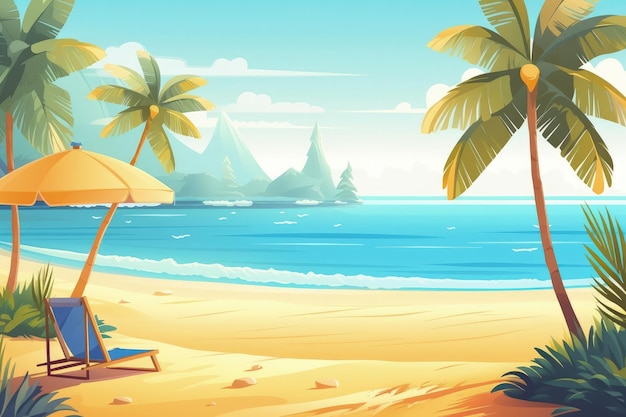 A painting of a tropical beach with palm trees generative AI