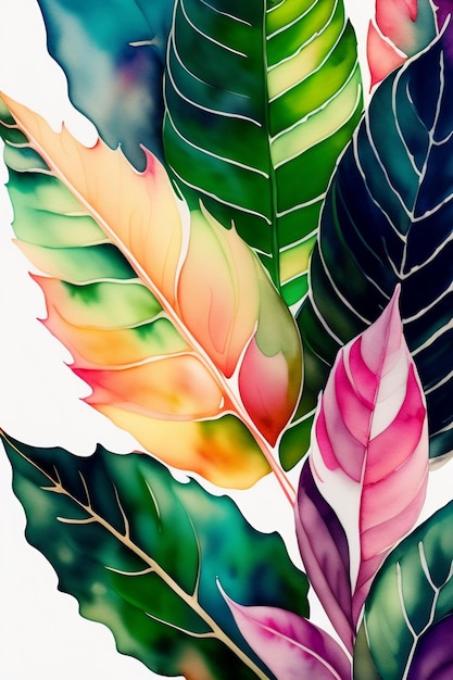 A painting of tropical leaves with the word tropical on the bottom.