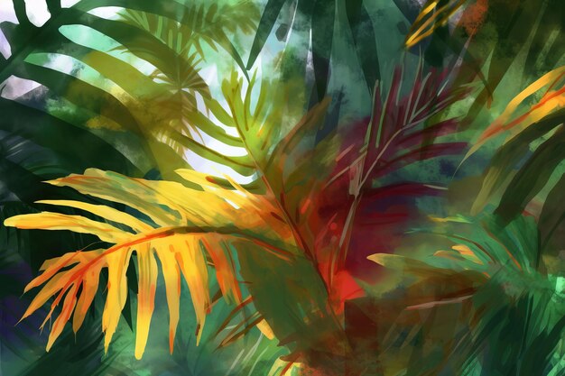 Photo a painting of a tropical plant with green leaves