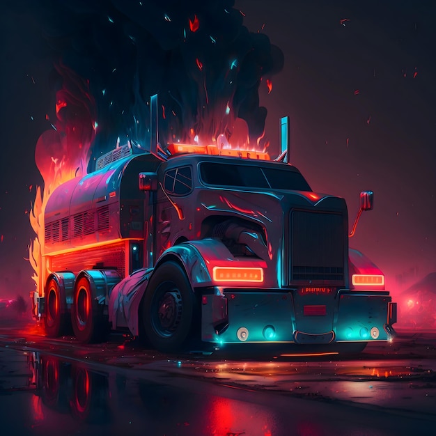 Photo a painting of a truck with a tank on the back that says 