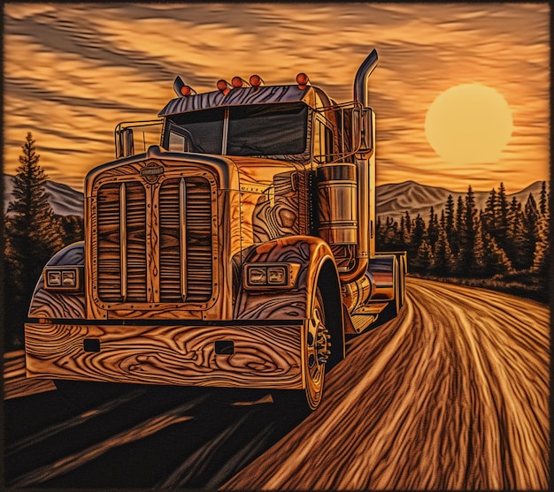 A painting of a truck with the words " truck " on the front.