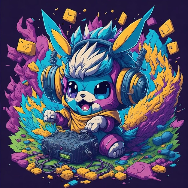 A painting for a tshirt inspired by a pokemon monster