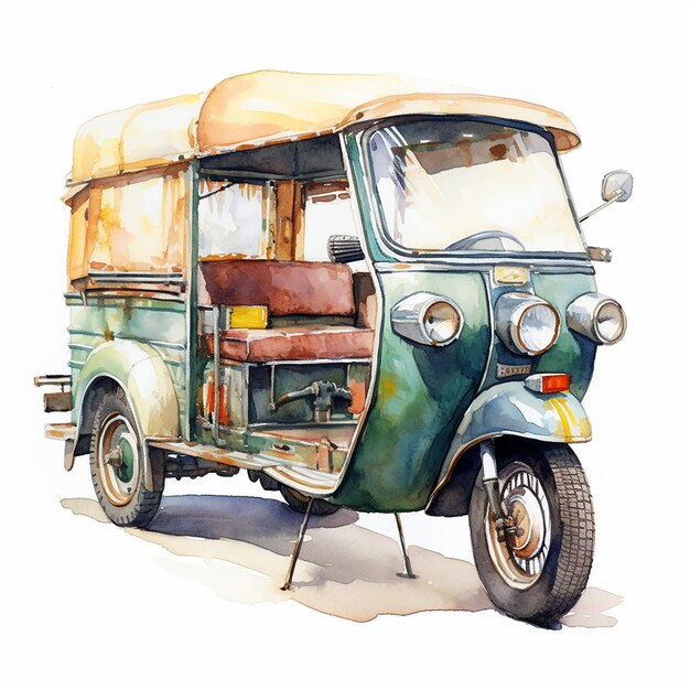 Photo a painting of tuktuk watercolor