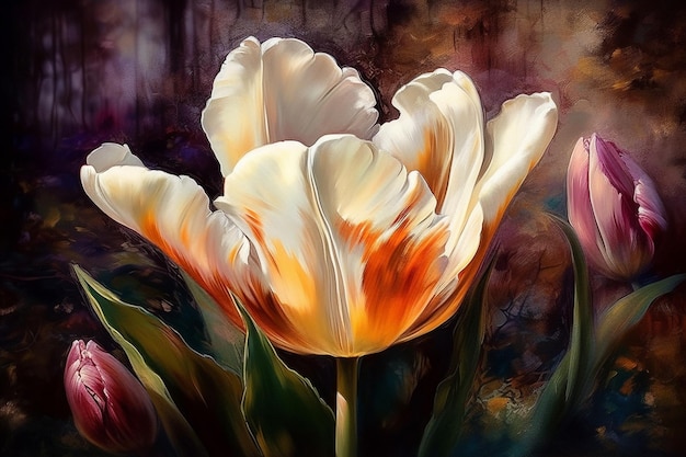 A painting of a tulip with the word tulip on it.