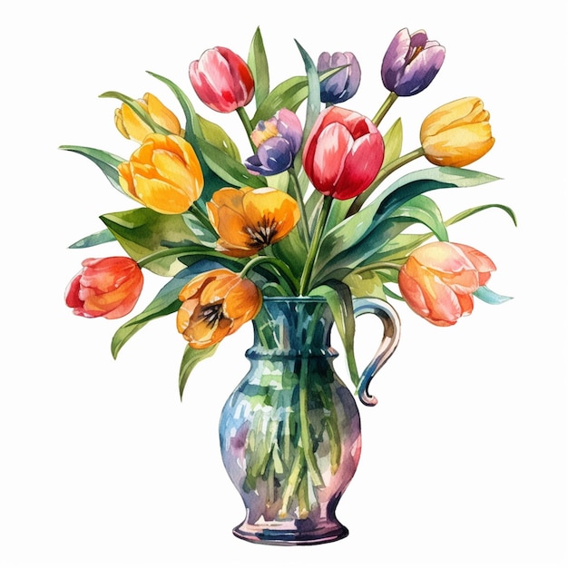 A painting of tulips in a vase