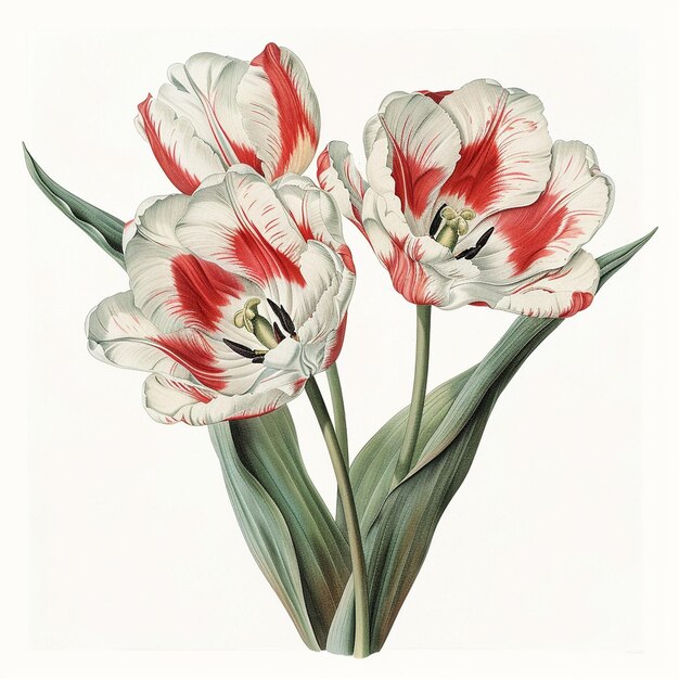 Photo a painting of tulips with a red and white background