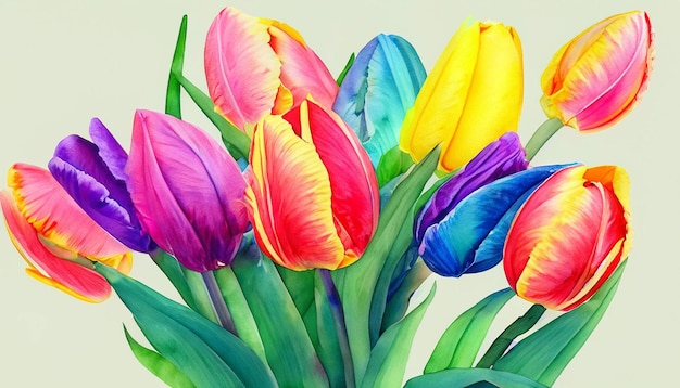 A painting of tulips with the word tulips on it.