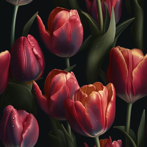 チューリップの絵の下に「tulips」という文字が描かれています。