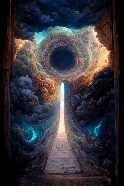 A painting of a tunnel that is going to the sky