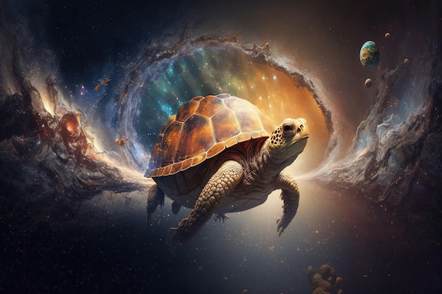 A painting of a turtle and earth