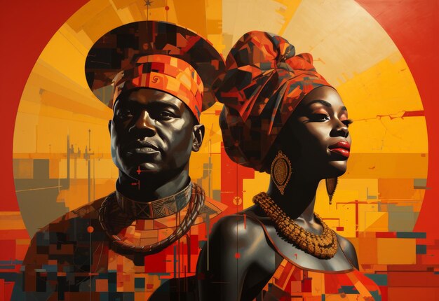 Painting of two african women with headscarves