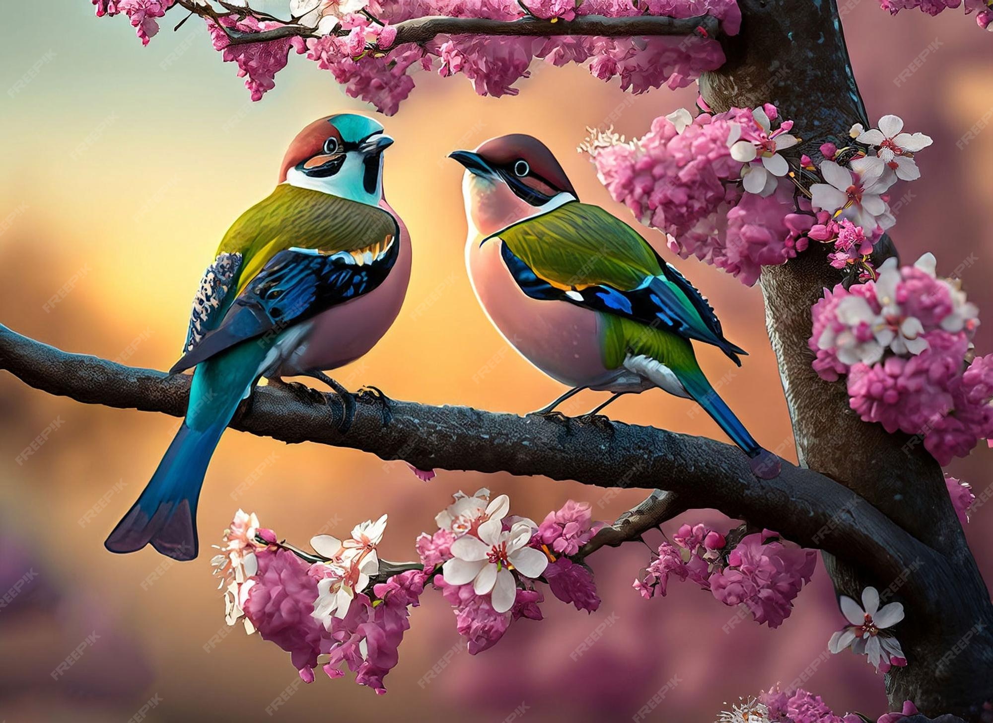 Premium AI Image | A painting of two birds on a branch