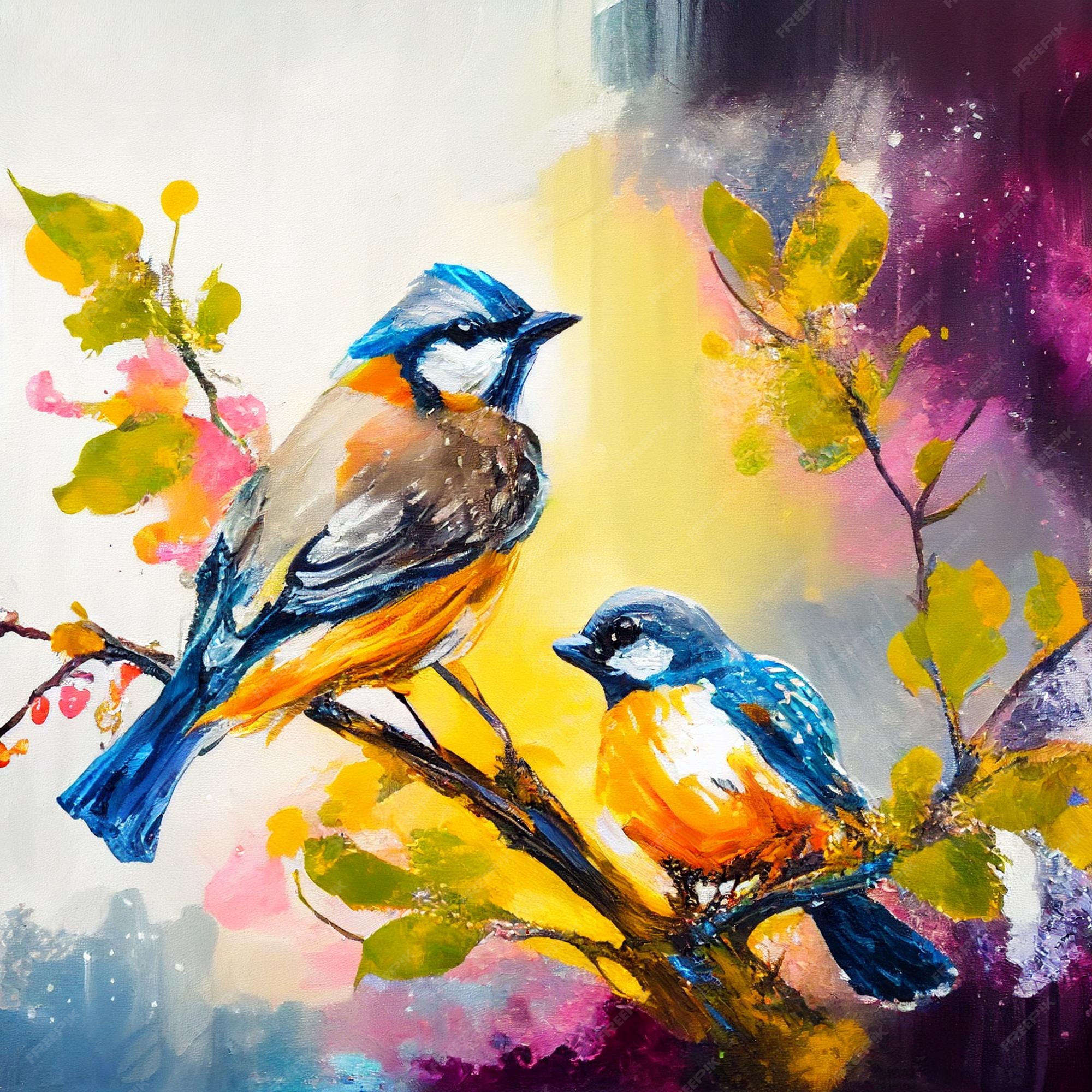 Premium Photo | A painting of two birds on a branch