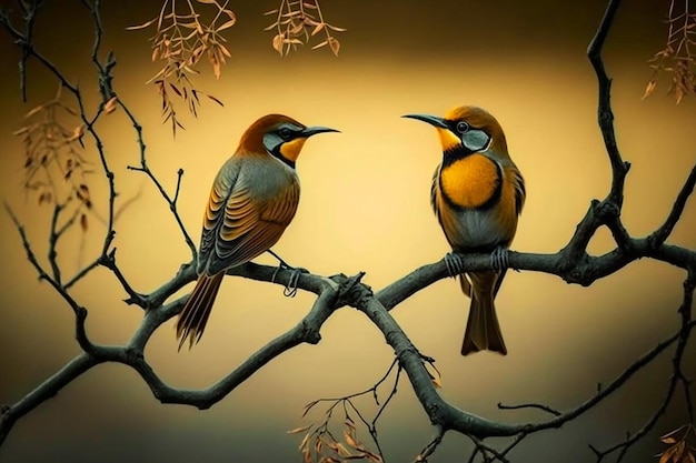 A painting of two birds with blue and brown feathers on the head and the words love on the bottom