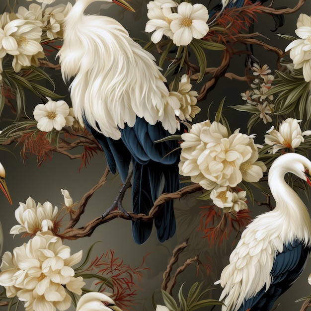 a painting of two birds with flowers and a bird on the top
