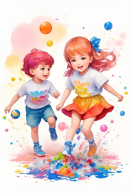 A painting of two children playing