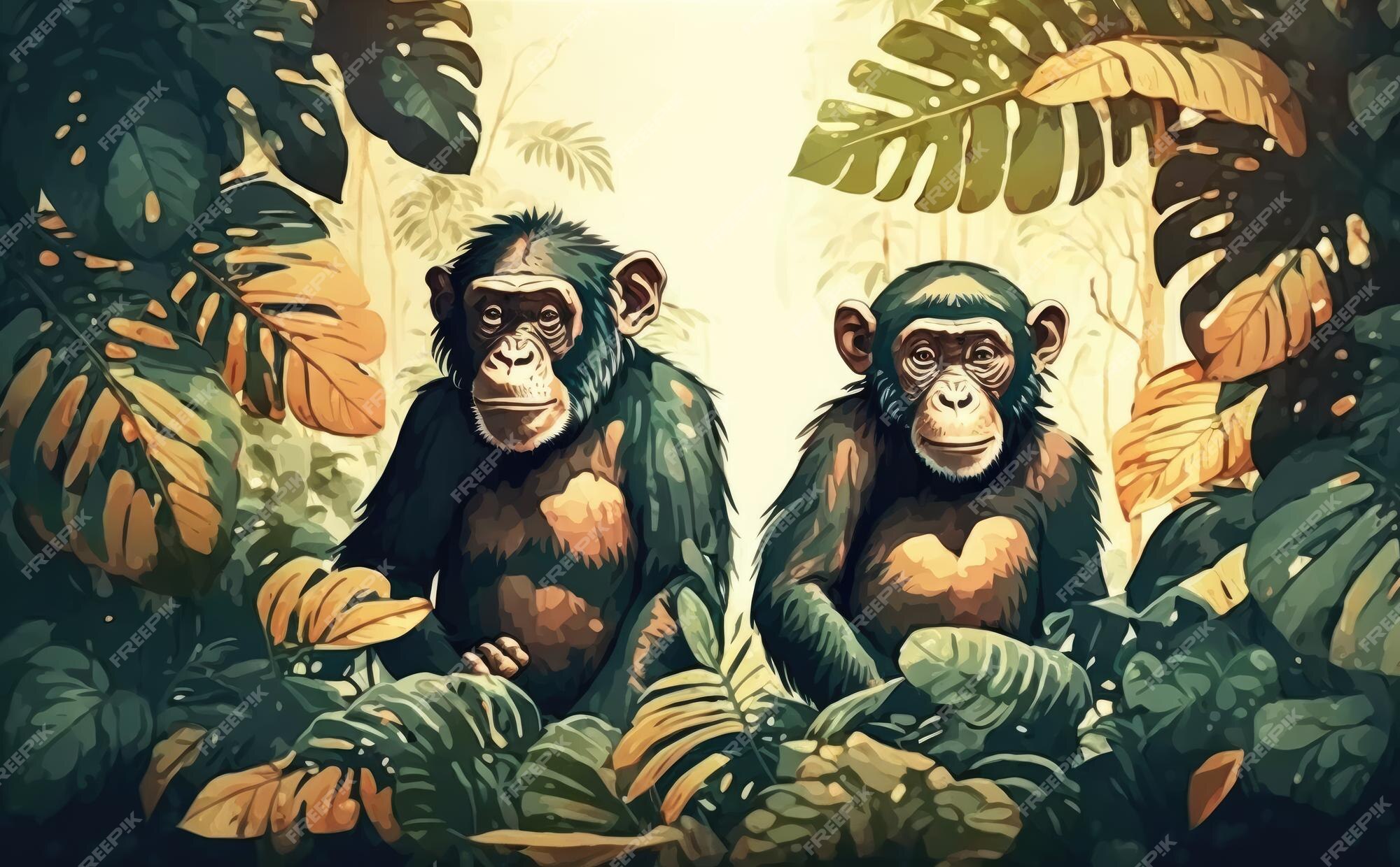 Premium Photo | A painting of two chimpanzees in a jungle
